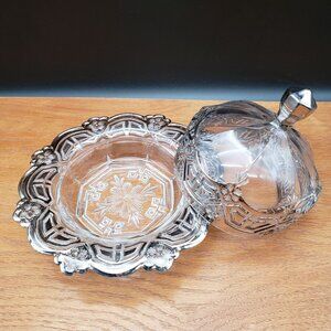 Athena Silver Encrusted Glass Butter Dish w Lid Tiffin Franciscan